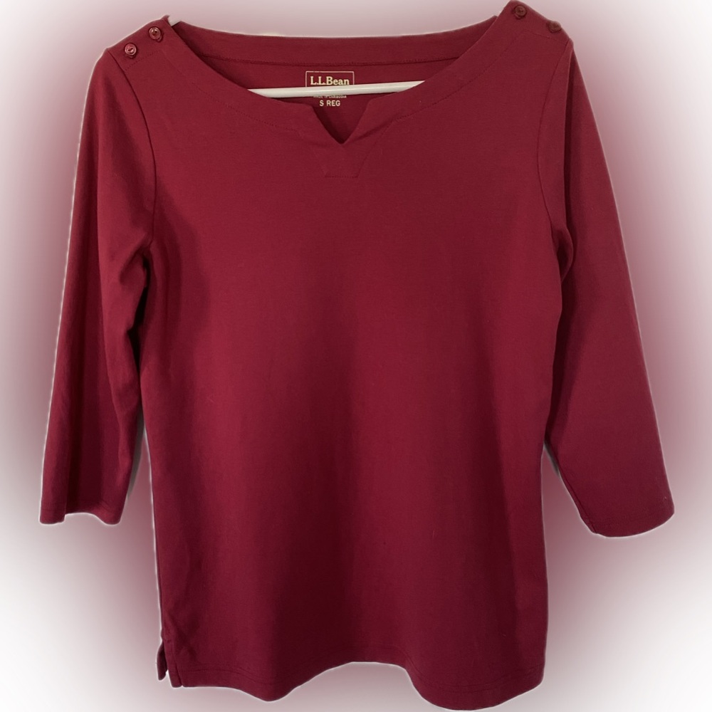 L.L. Bean Interlock Cotton 3/4 Sleeve Split Neck Tunic - Size Small Regular